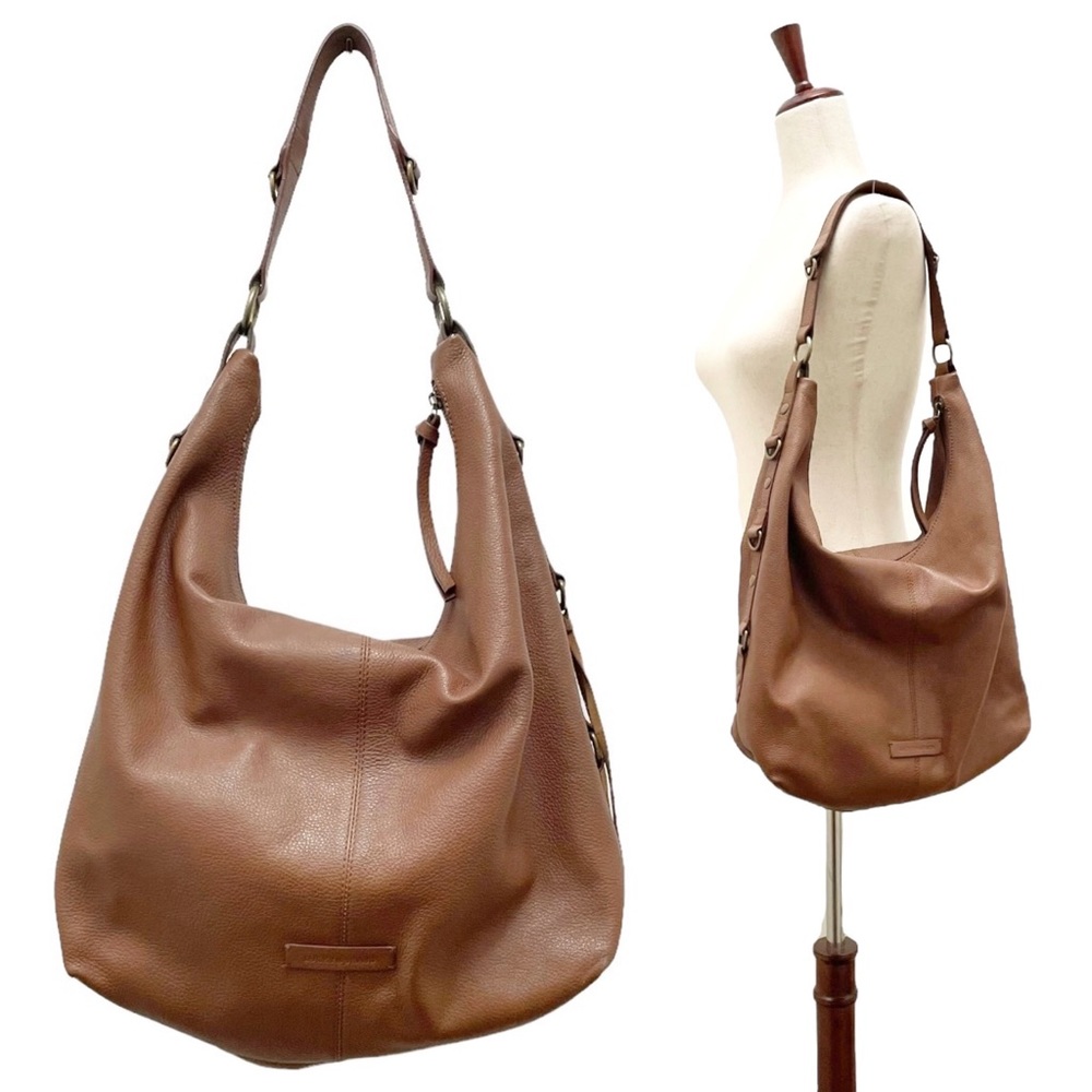 Lucky Brand Slouchy Leather Hobo Bag Cognac Brown Pebbled Leather Boho Purse